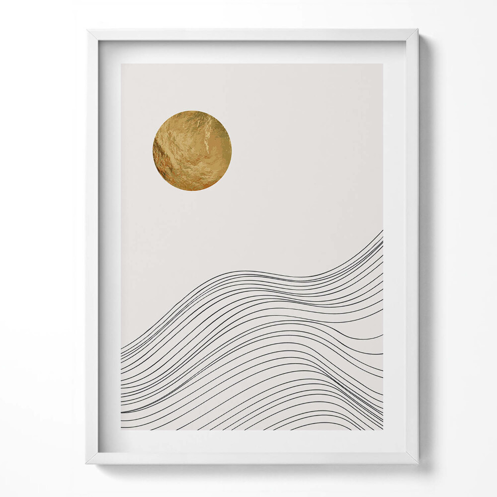 Tablou living cu rama Forme minimaliste abstracte boho cu aur