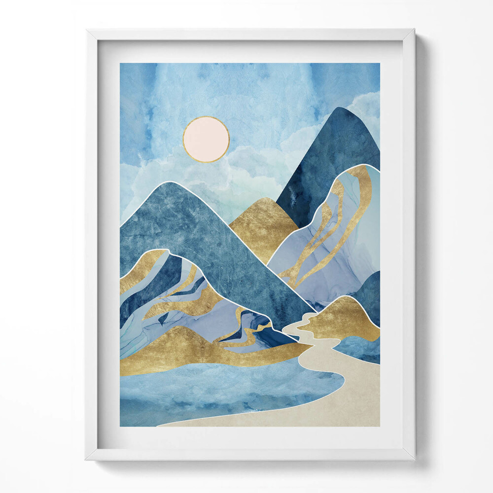 Tablou living cu rama Peisaj abstract de munți și soare