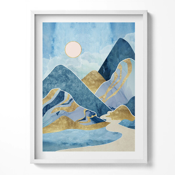 Tablou living cu rama Peisaj abstract de munți și soare