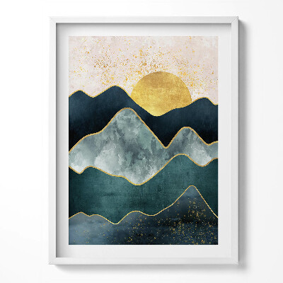 Tablou rama Peisaj abstract de munți și soare auriu