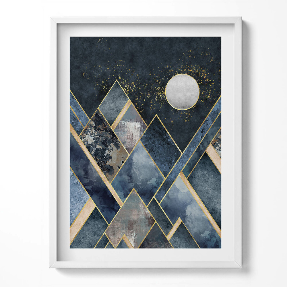 Tablou living cu rama Peisaj abstract al munților noaptea și al lunii