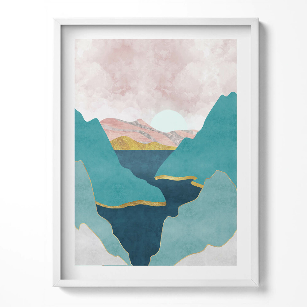 Tablou rama Ilustrație la modă a munților și râurilor
