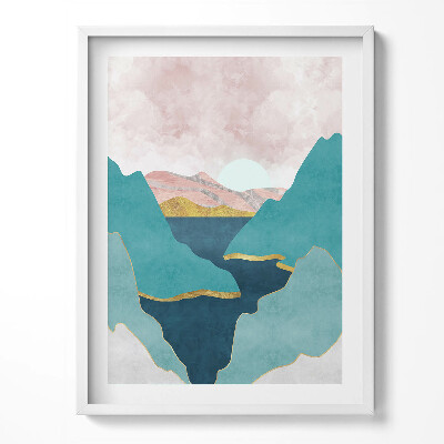 Tablou rama Ilustrație la modă a munților și râurilor