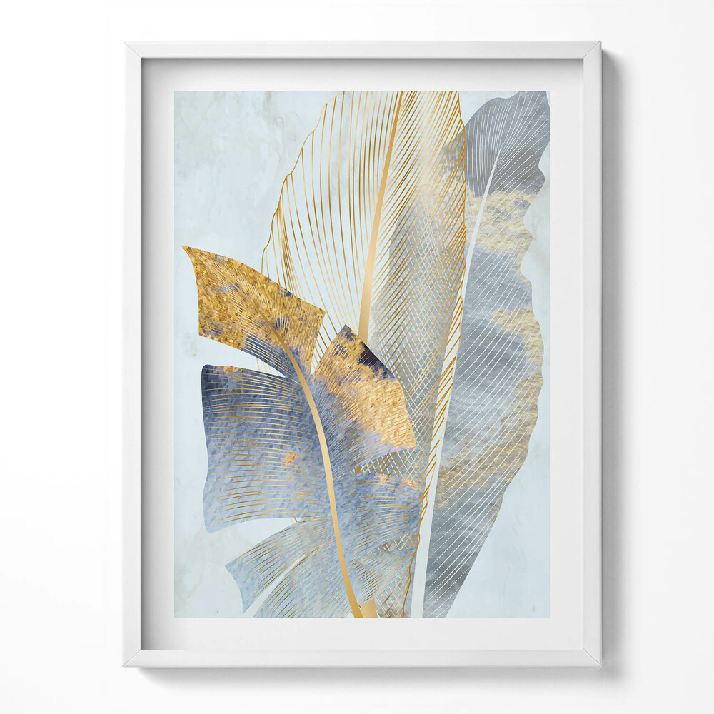 Tablou living cu rama Frunze de bananier glamour cu aur