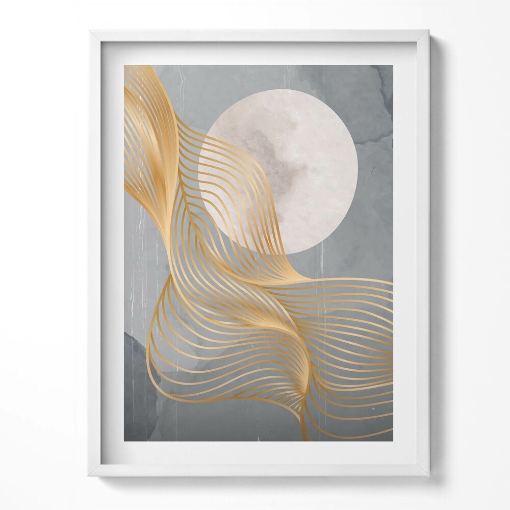 Tablou living cu rama Ilustrație abstractă a lunii cu aur