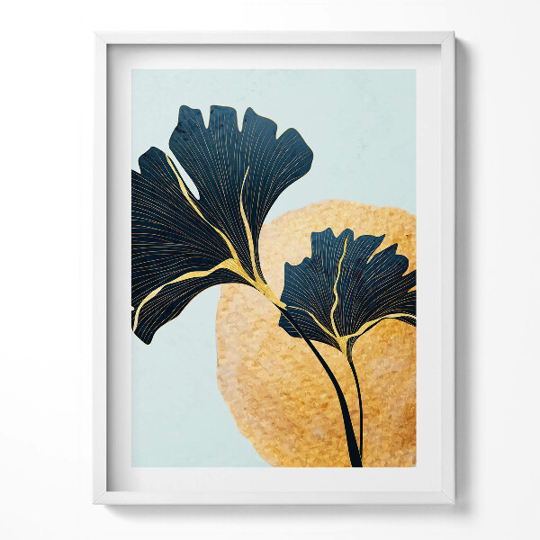 Tablou rama Ilustrație cu frunze de ginkgo cu soare auriu