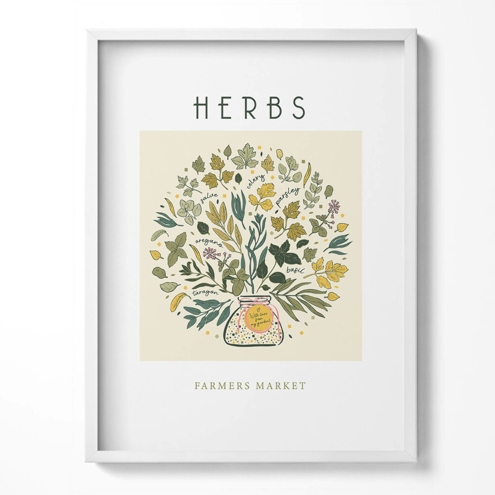 Tablou living cu rama Ilustrație cu plante medicinale