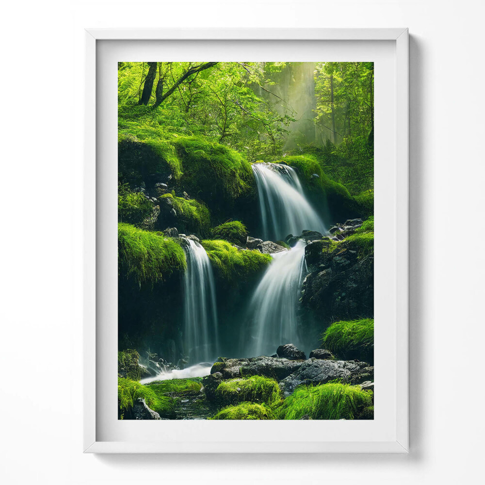 Tablou living cu rama Cascade în mijlocul pădurii