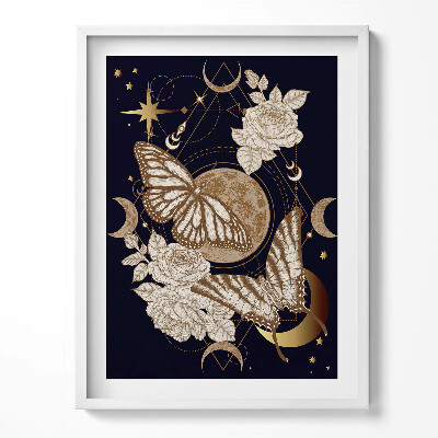 Tablou living cu rama O compoziție magică de fluturi și flori de cosmos