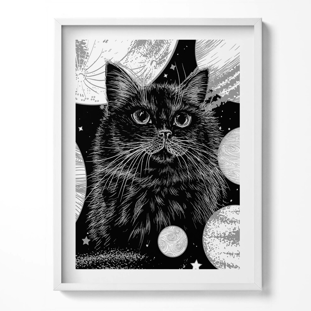 Tablou rama Pisica Neagră Magică și Spațiul