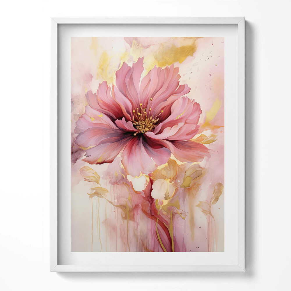 Tablou rama Floare pictată romantic în aur