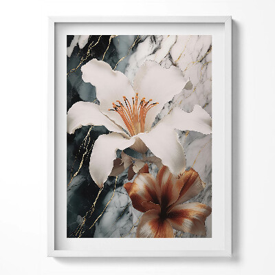 Tablou living cu rama Compoziție de marmură și flori