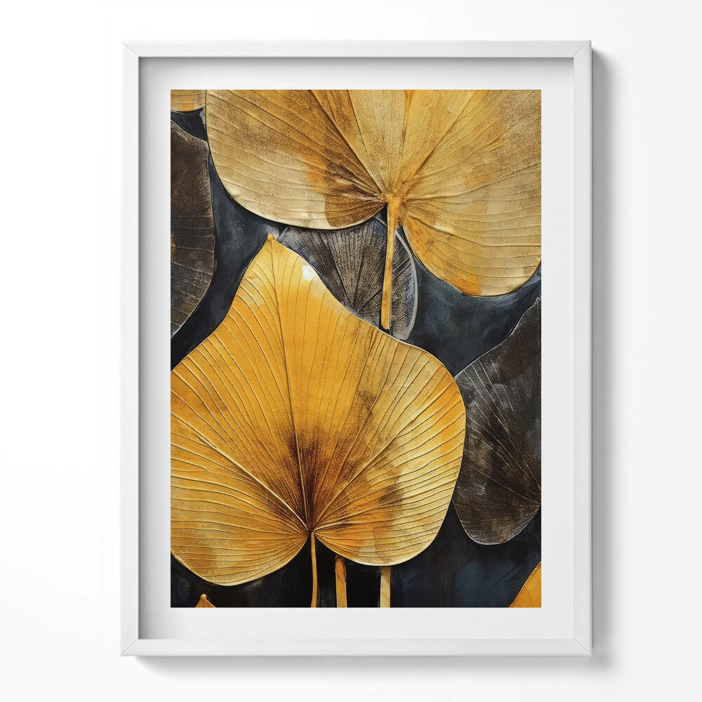 Tablou living cu rama Frunze de aur glamour