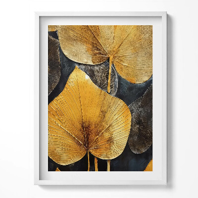Tablou living cu rama Frunze de aur glamour