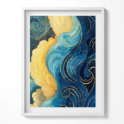 Tablou living cu rama Abstractizare de nori cu aur