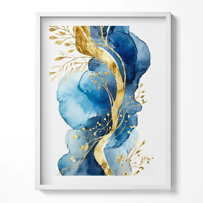 Tablou rama Abstractizare a plantelor aurii pe un fundal albastru