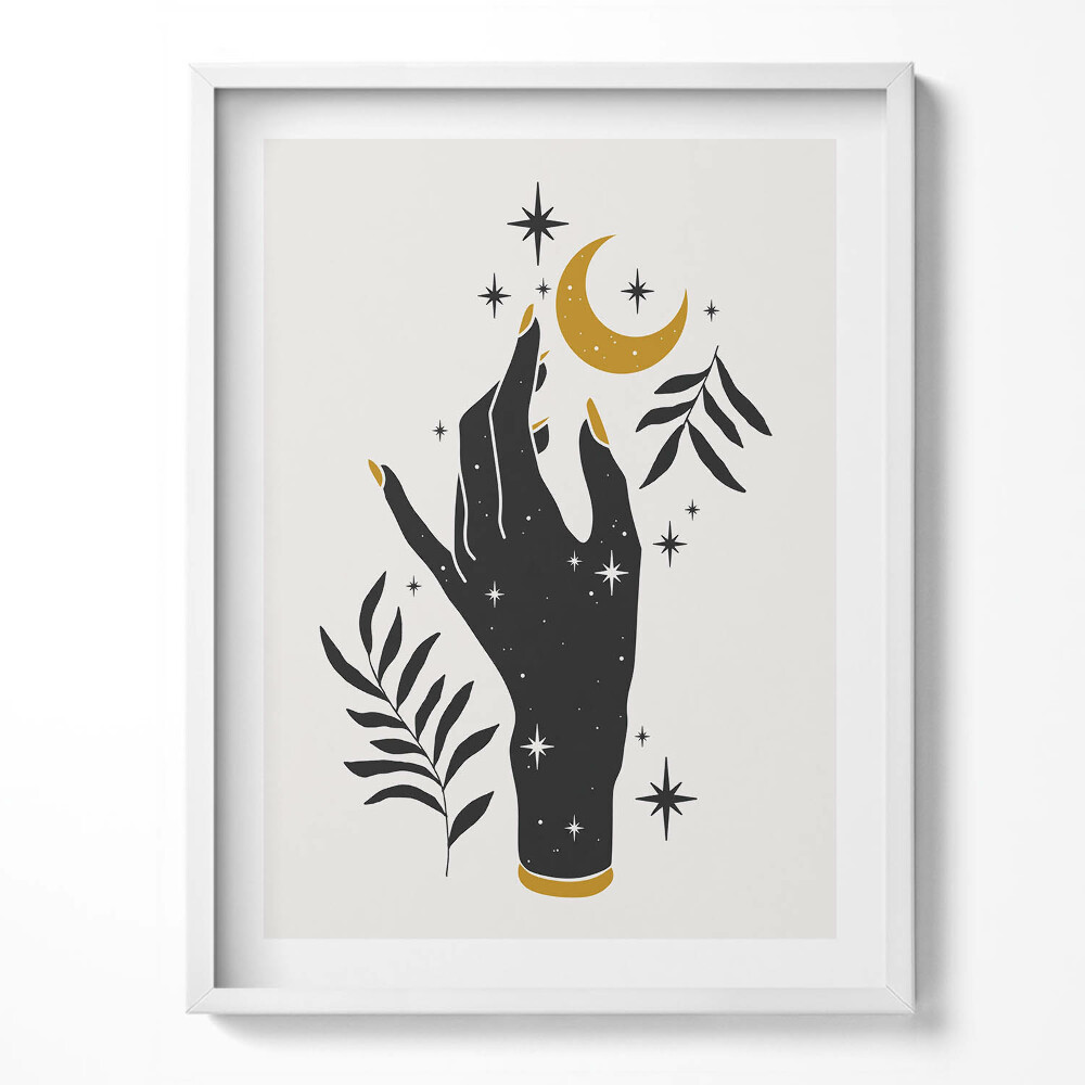 Tablou living cu rama Ilustrație a mâinii unei femei și a stelelor