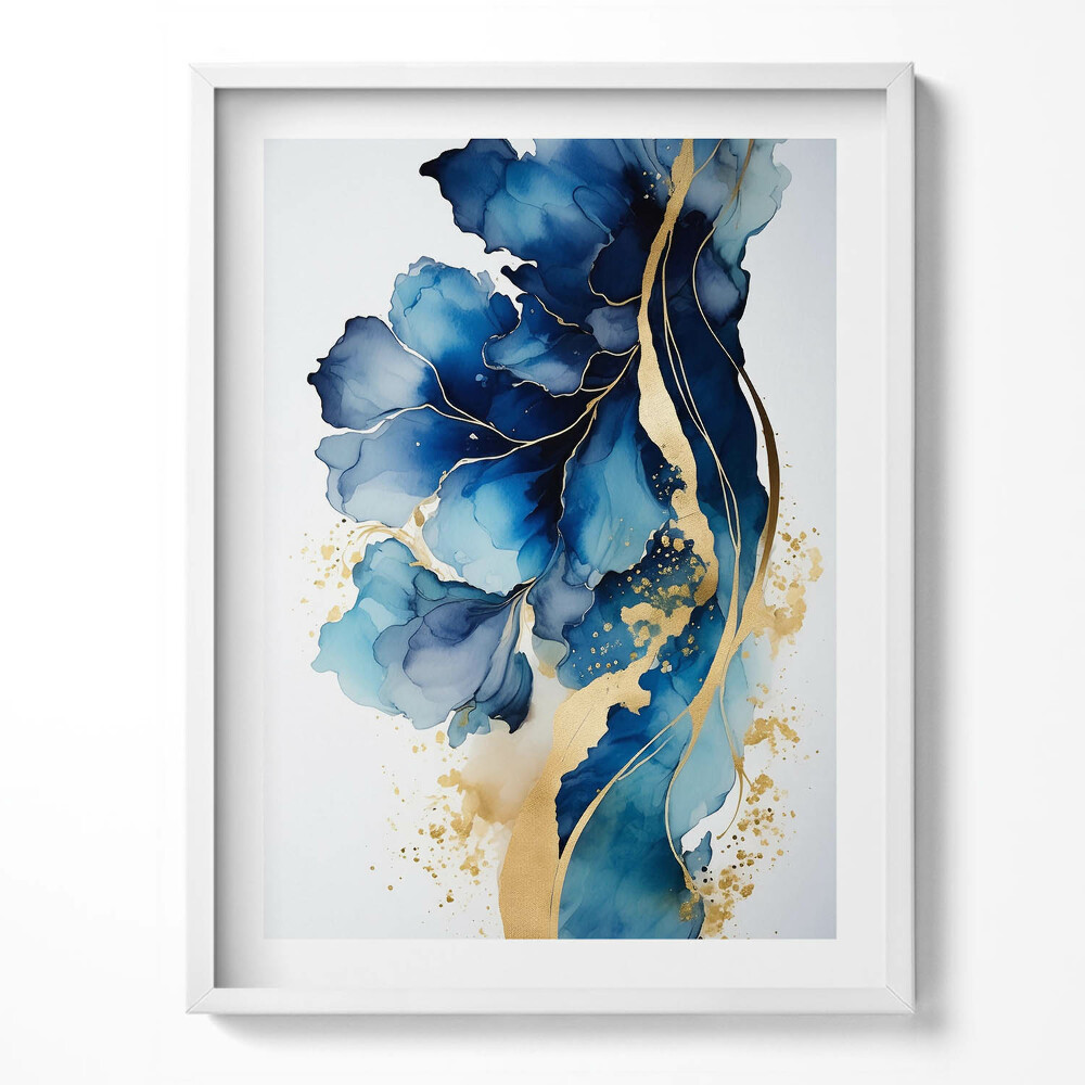 Tablou living cu rama Pictură abstractă cu plante în aur