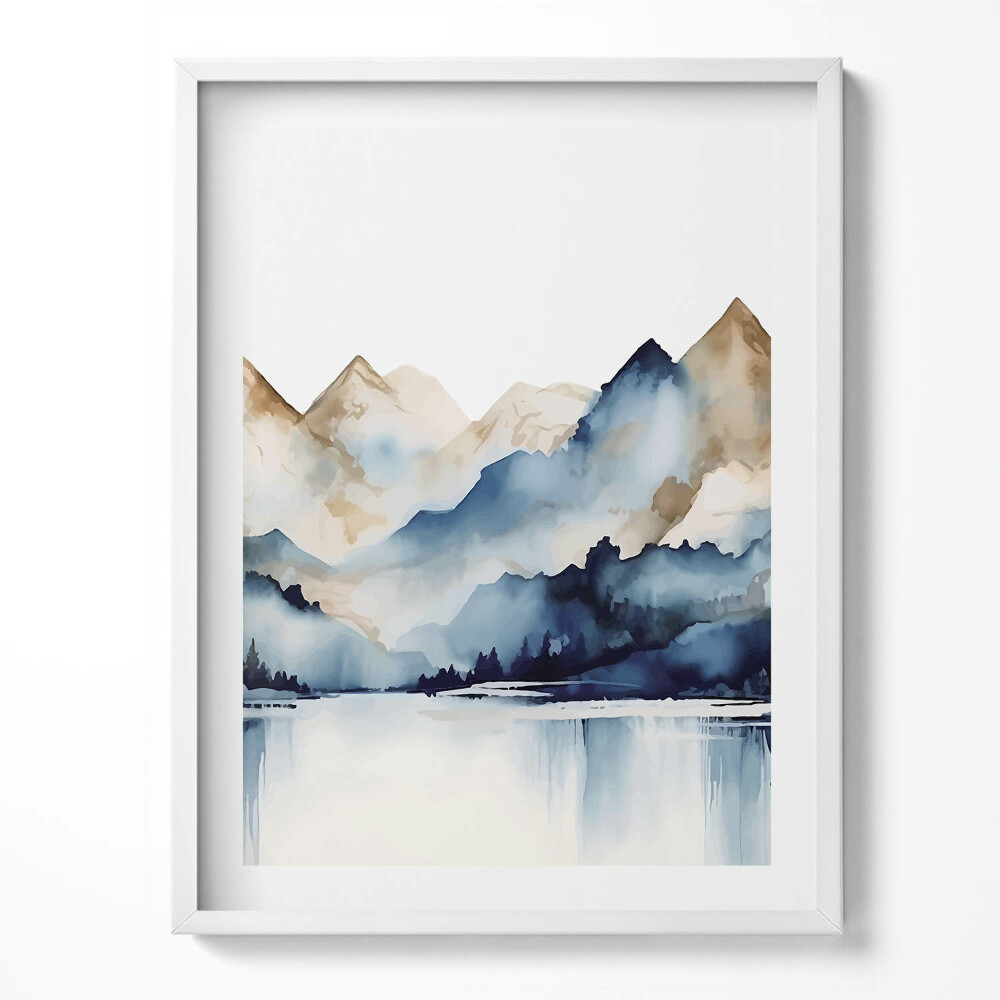 Tablou living cu rama Peisaj în acuarelă cu munți și lacuri
