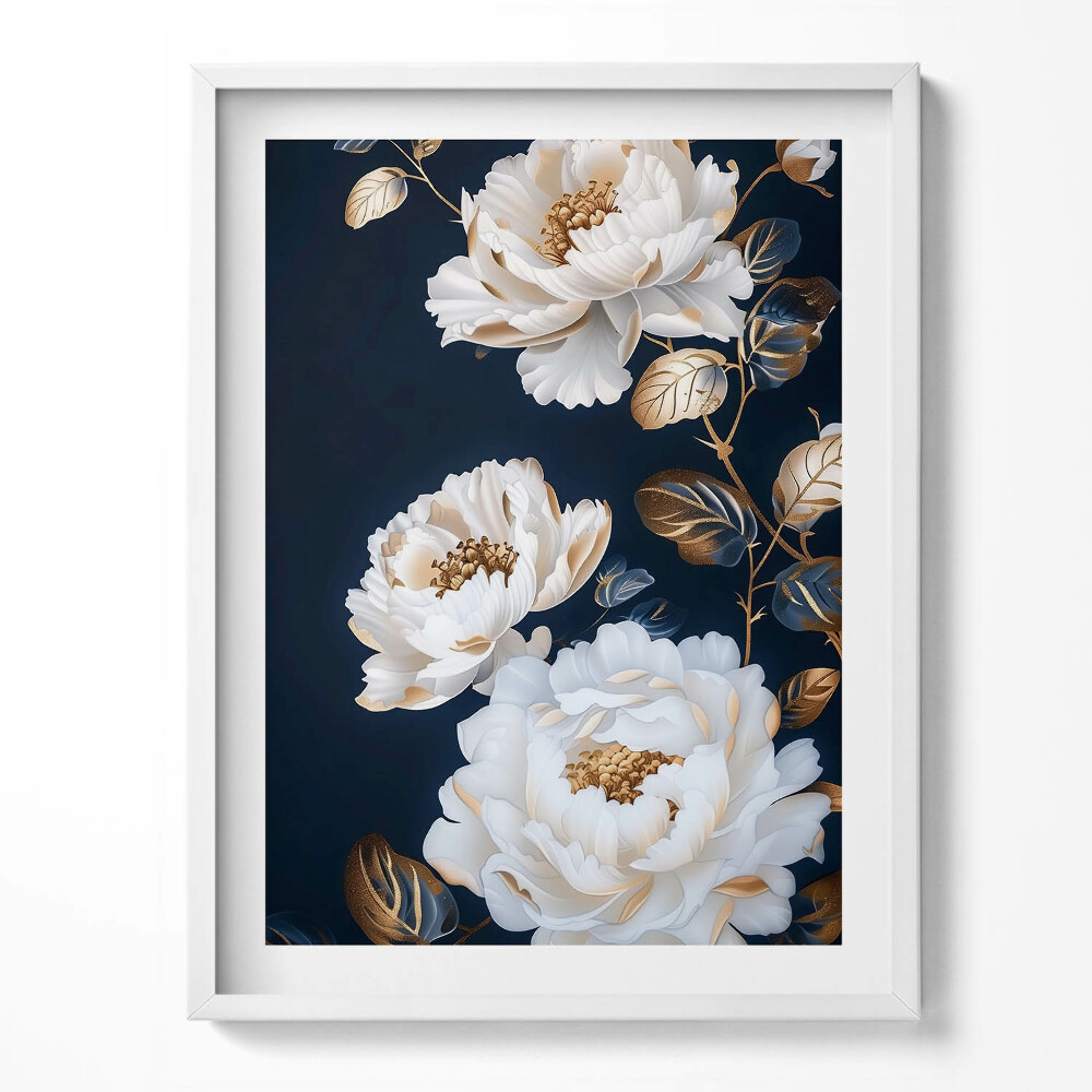 Tablou rama Flori albe frumoase într-un stil glamour
