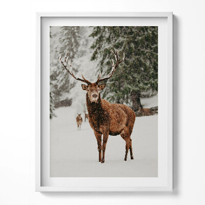 Tablou rama Cerb în pădurea de iarnă