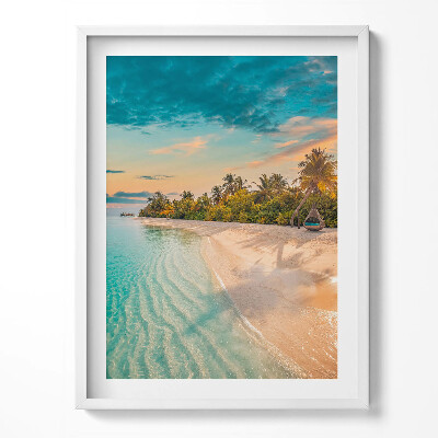 Tablou living cu rama Vedere de vară a plajei, palmierilor și mării