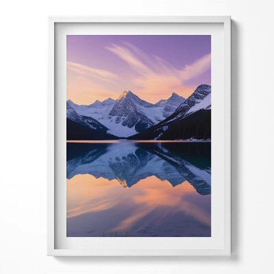 Tablou living cu rama Peisaj cu munți și lac seara