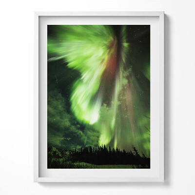 Tablou rama Aurora boreală verde deasupra pădurii