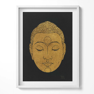 Tablou living cu rama Cap de Buddha de aur