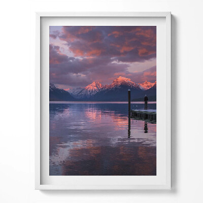 Tablou living cu rama Munți și nori lac