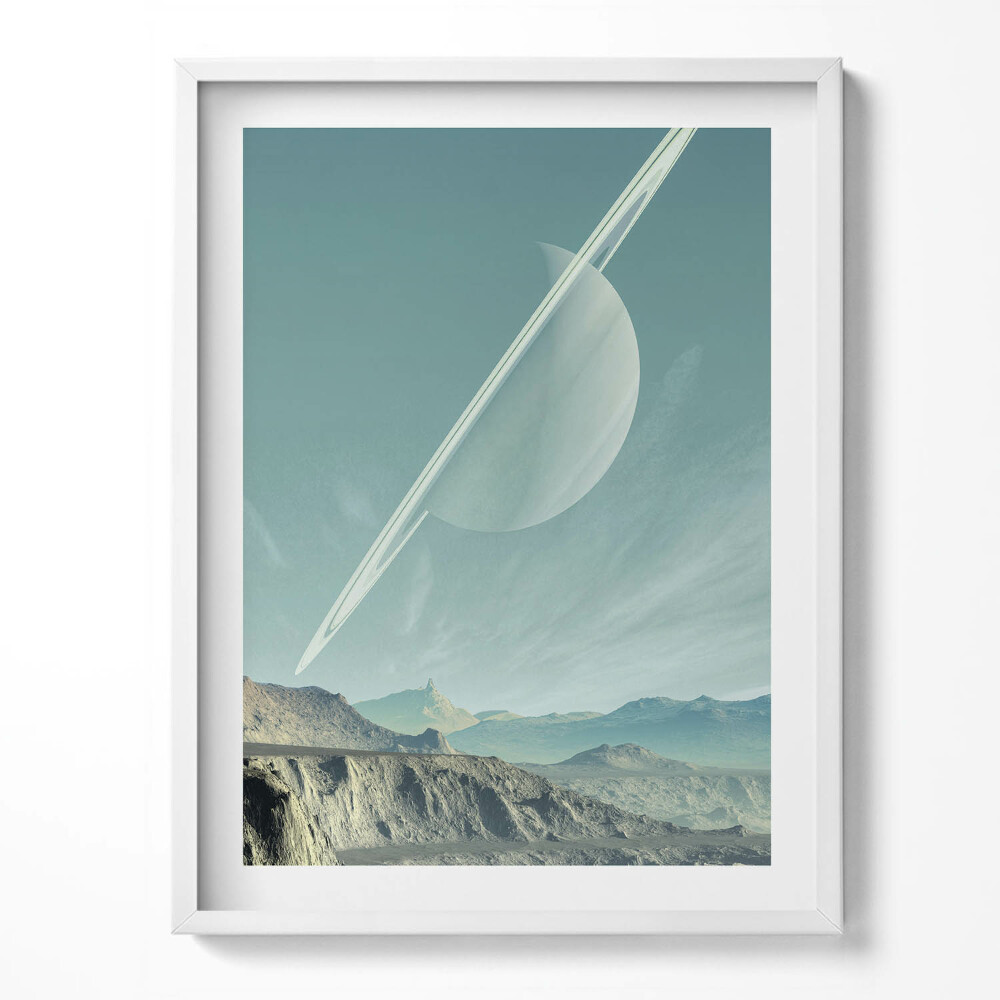 Tablou living cu rama Planeta Saturn pe cer