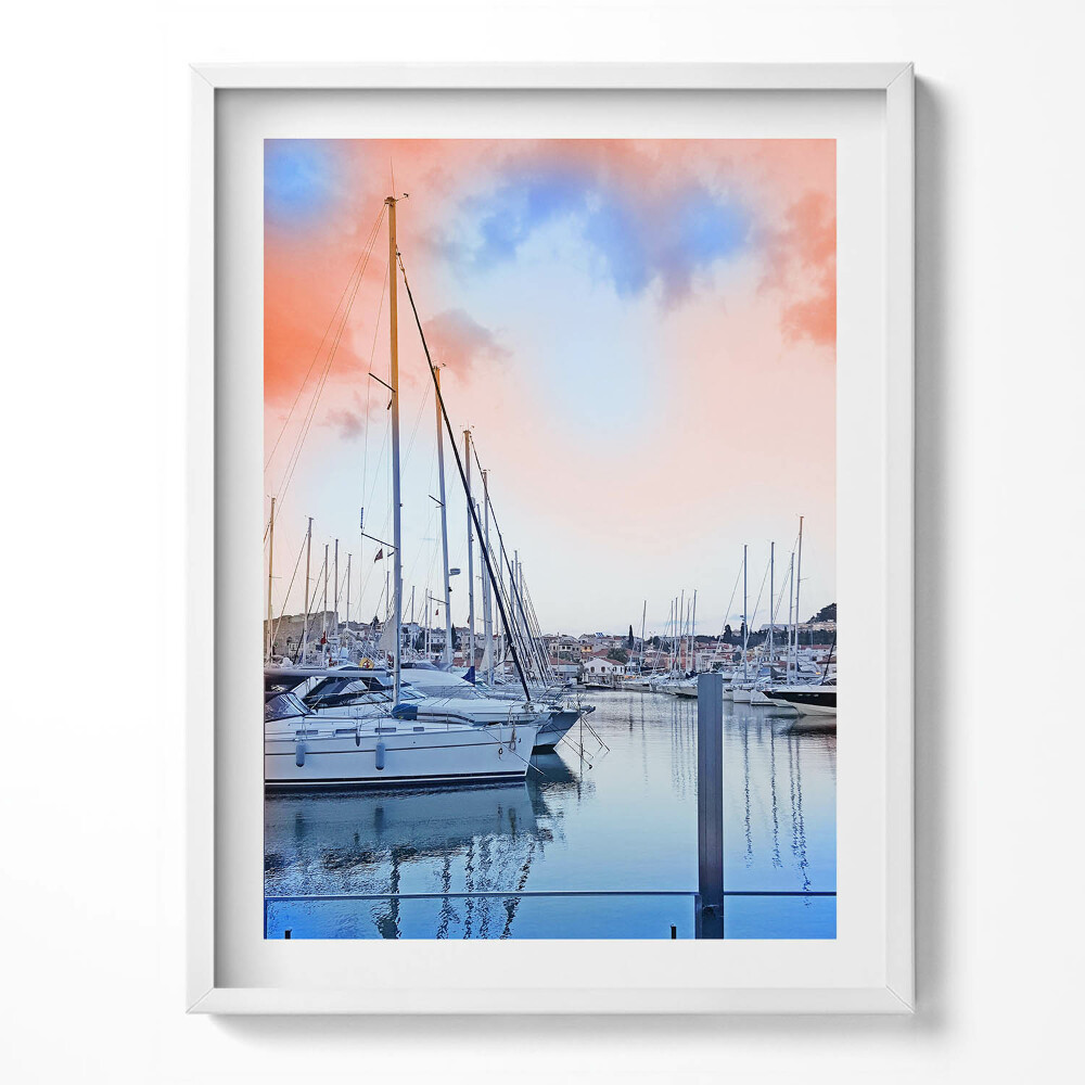 Tablou living cu rama Peisaj cu bărci pe lac