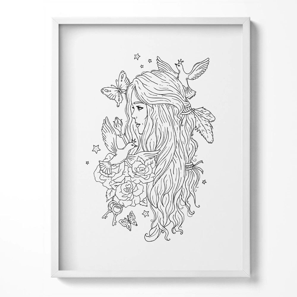 Tablou living cu rama Ilustrație artistică liniară pentru fete