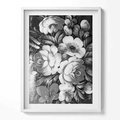 Tablou living cu rama Flori albe și negre