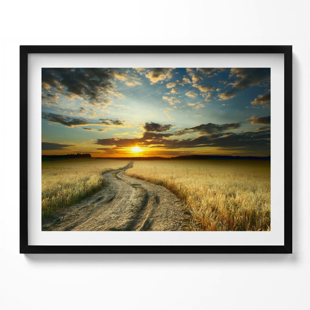 Tablou living cu rama Drum de pământ și apus de soare