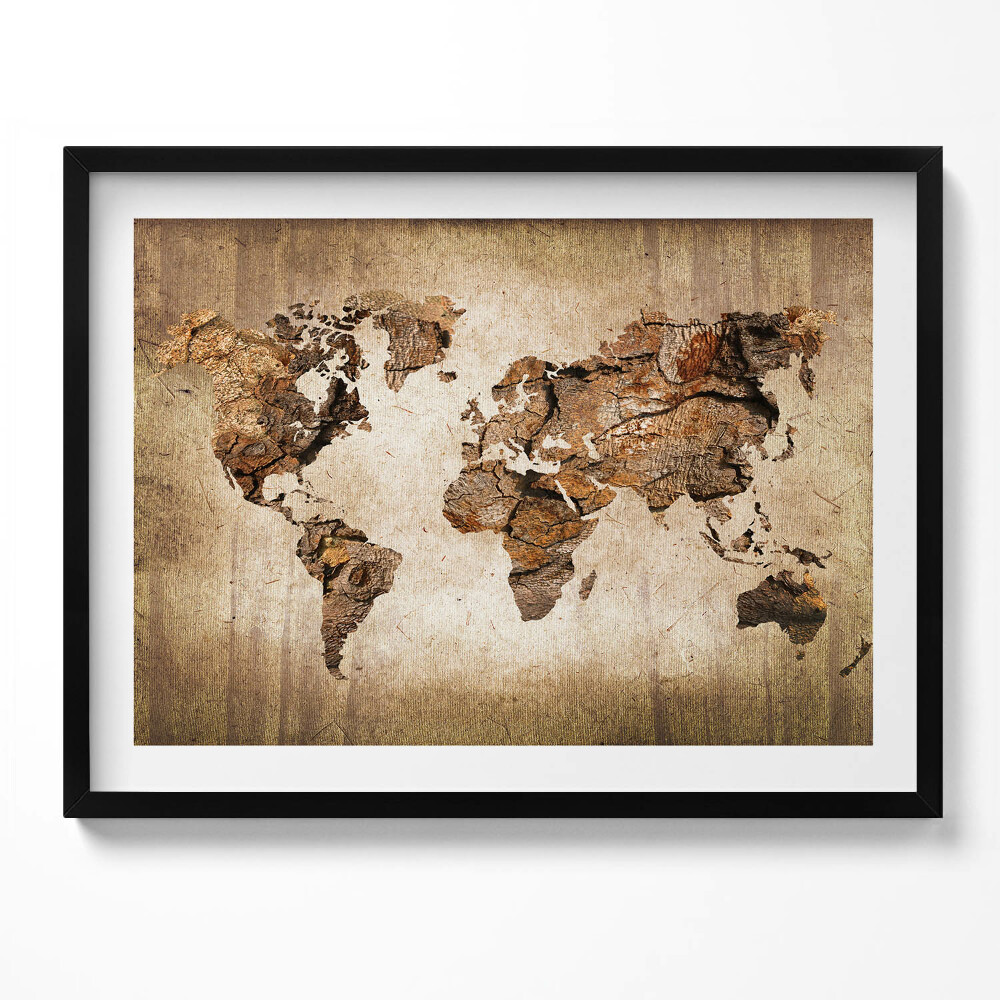 Tablou living cu rama Hartă a lumii din lemn
