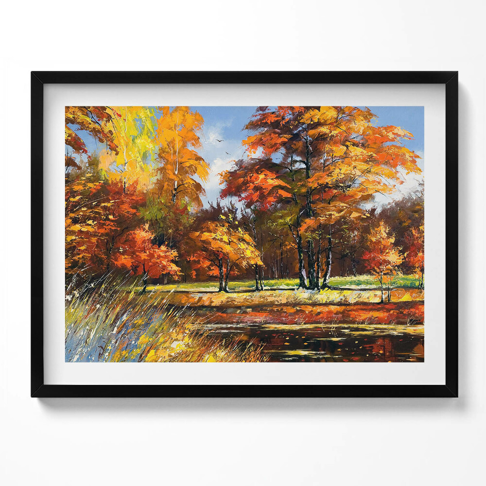Tablou living cu rama Toamna pictată și râul