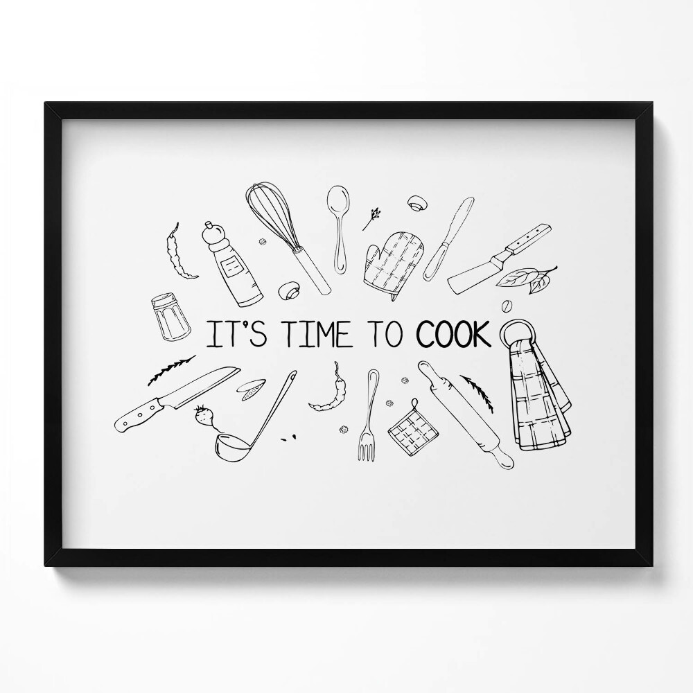 Tablou living cu rama E timpul să gătim - semn de bucătărie
