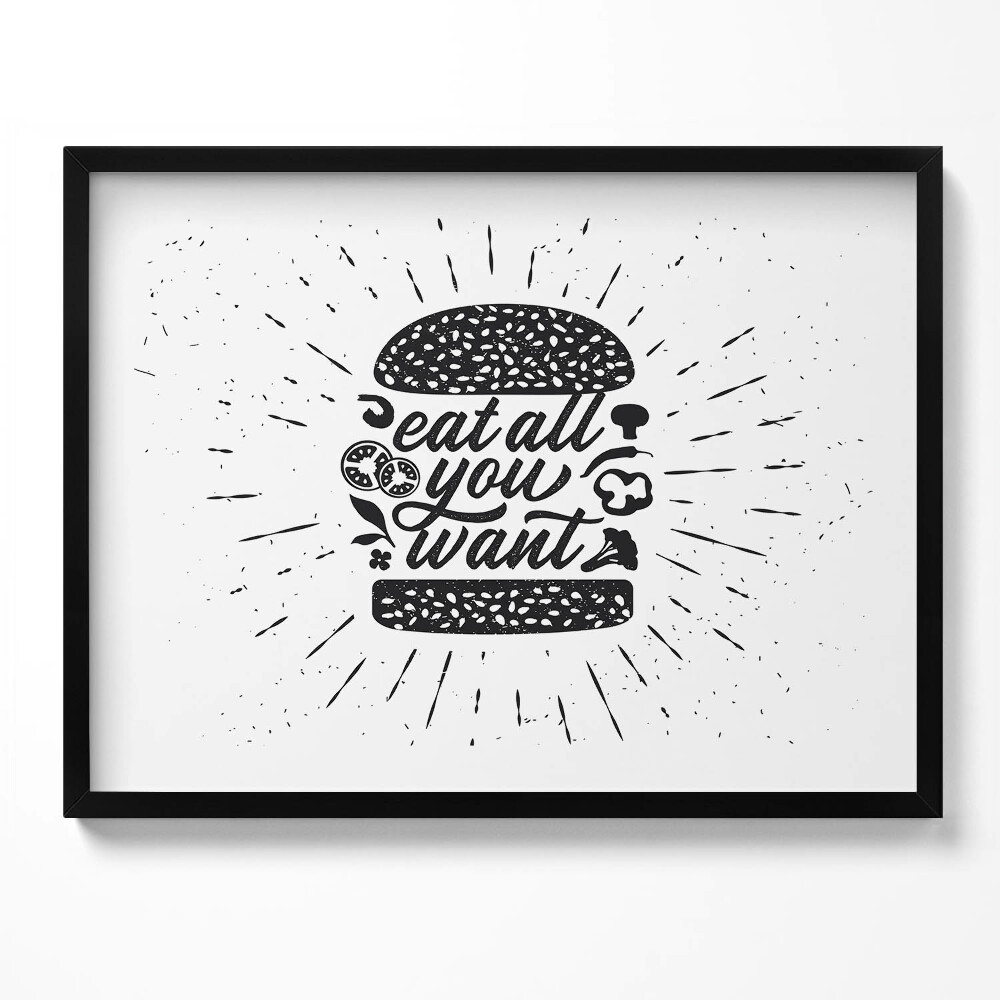 Tablou living cu rama Mănâncă cât vrei - inscripție pentru bucătărie