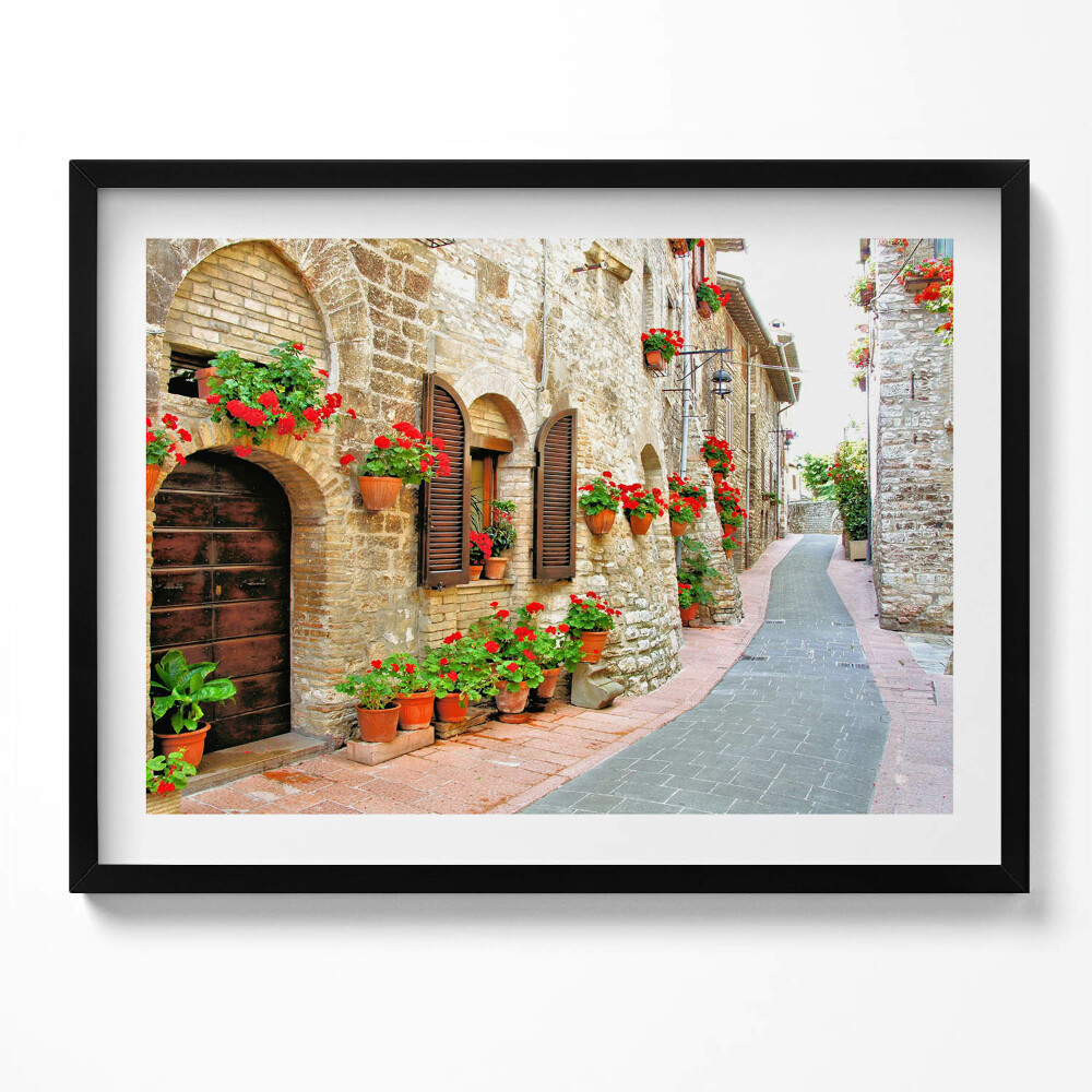 Tablou living cu rama O stradă pitorească cu flori