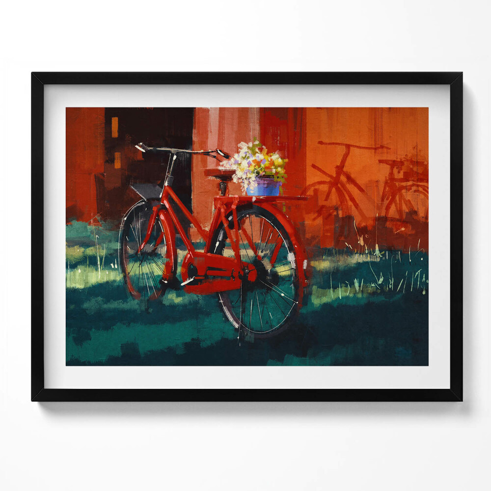 Tablou living cu rama O bicicletă cu un aranjament floral