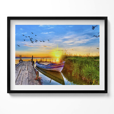 Tablou living cu rama Vedere a lacului și a apusului de soare