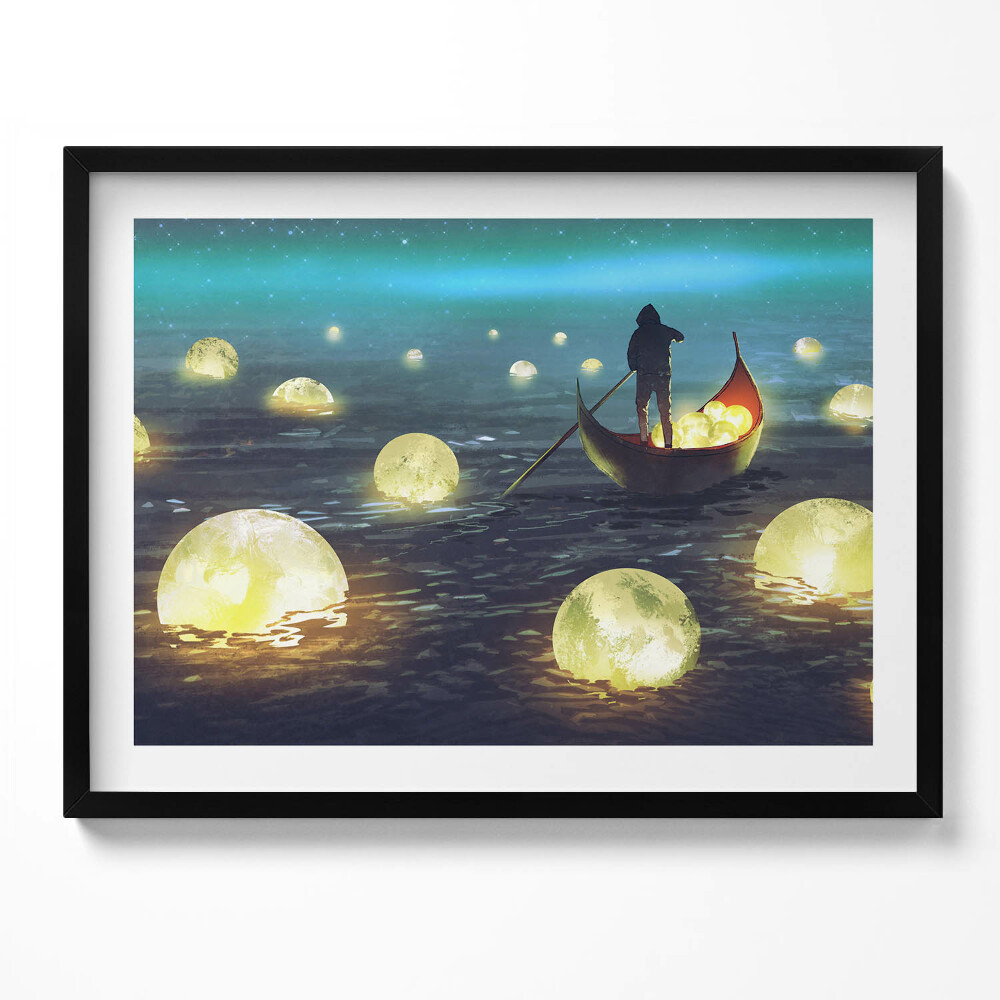 Tablou rama Ilustrație a bărcilor și a lunilor