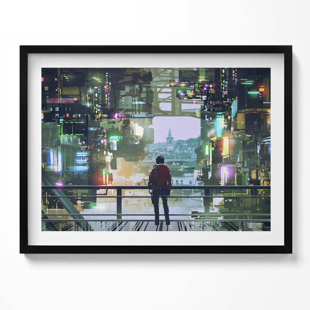 Tablou living cu rama Orașul Cyber-Punk