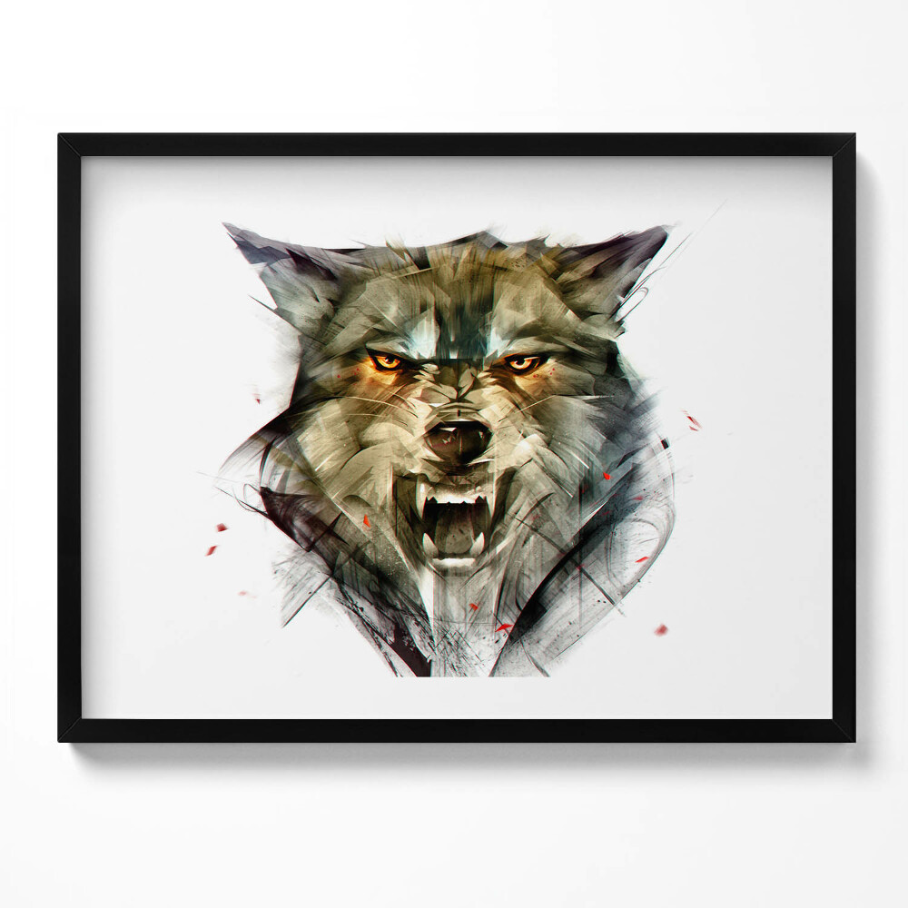 Tablou living cu rama Portretul desenat al unui lup