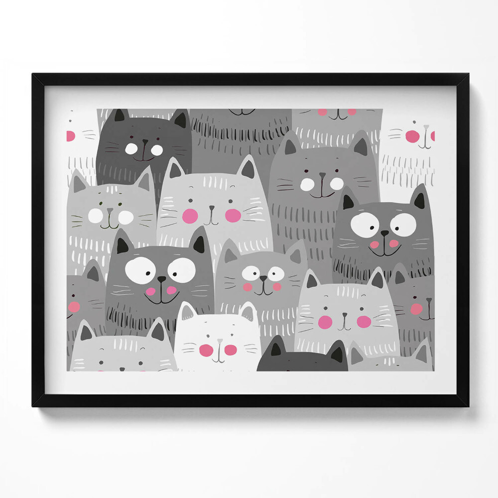 Tablou living cu rama Model cu pisici