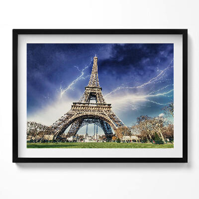 Tablou living cu rama Turnul Eiffel, fulgere și furtună