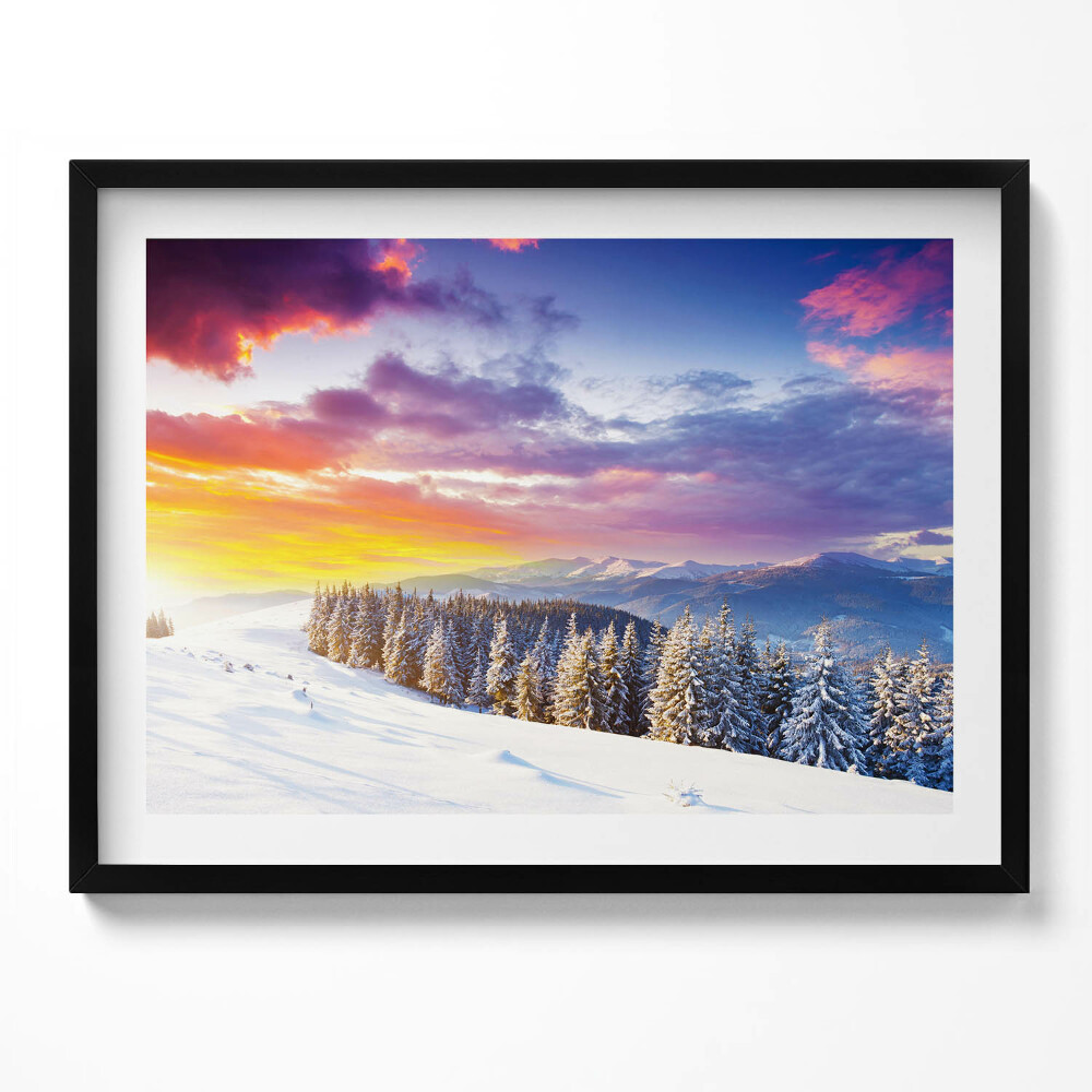 Tablou living cu rama Peisaj montan de iarnă