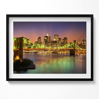 Tablou living cu rama Podul Brooklyn noaptea