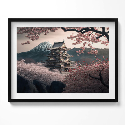 Tablou living cu rama Turnul Asiatic și Florile de Cireș